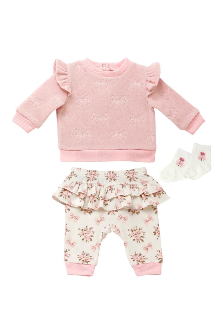 Kids' Bows & Flowers 3-Piece Pant Set, Main, color, PINK