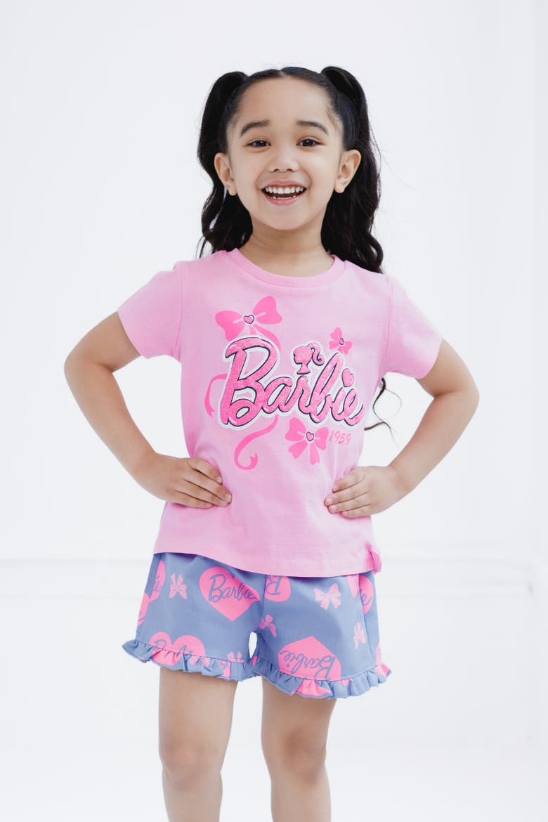 T-Shirt & Chambray Shorts Set, Alternate, color, Pink / Blue