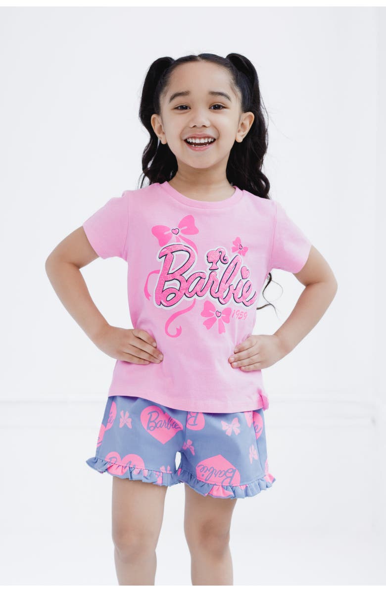 Barbie T-Shirt & Chambray Shorts Set, Alternate, color, Pink / Blue
