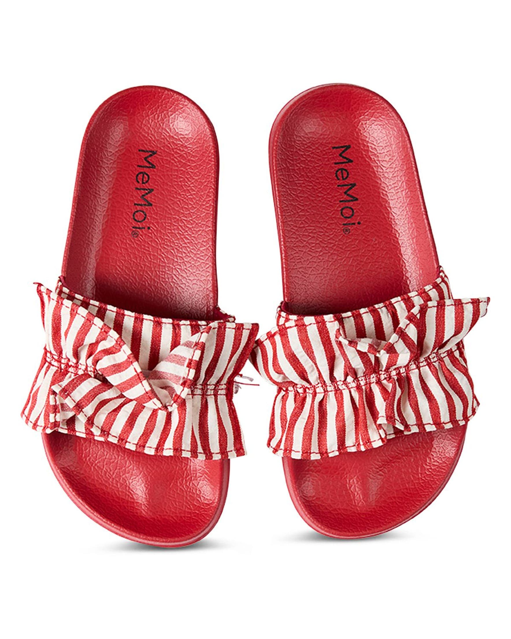 Kids' Ruffle Stripe Slip-On Slide Sandal, Alternate, color, Red