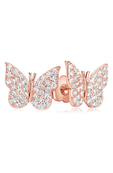 Sterling Silver CZ Butterfly Stud Earrings