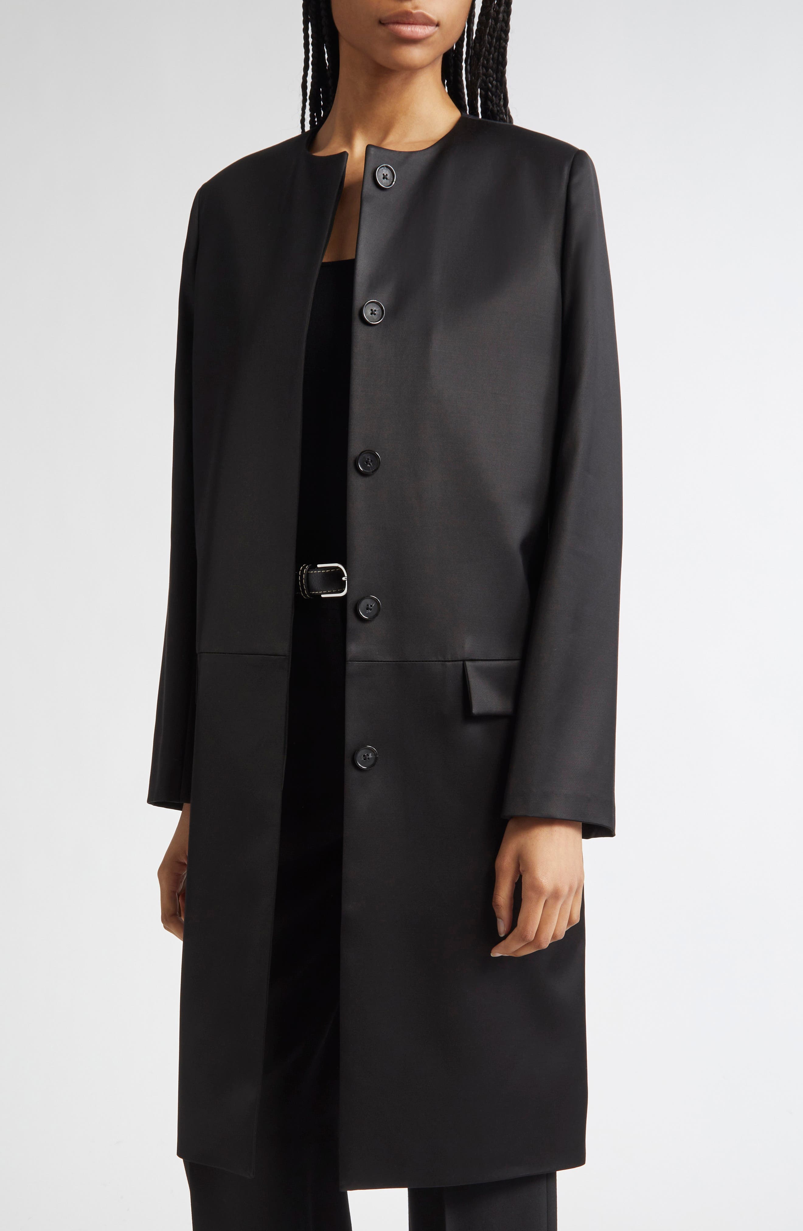 Collarless Chintz Coat