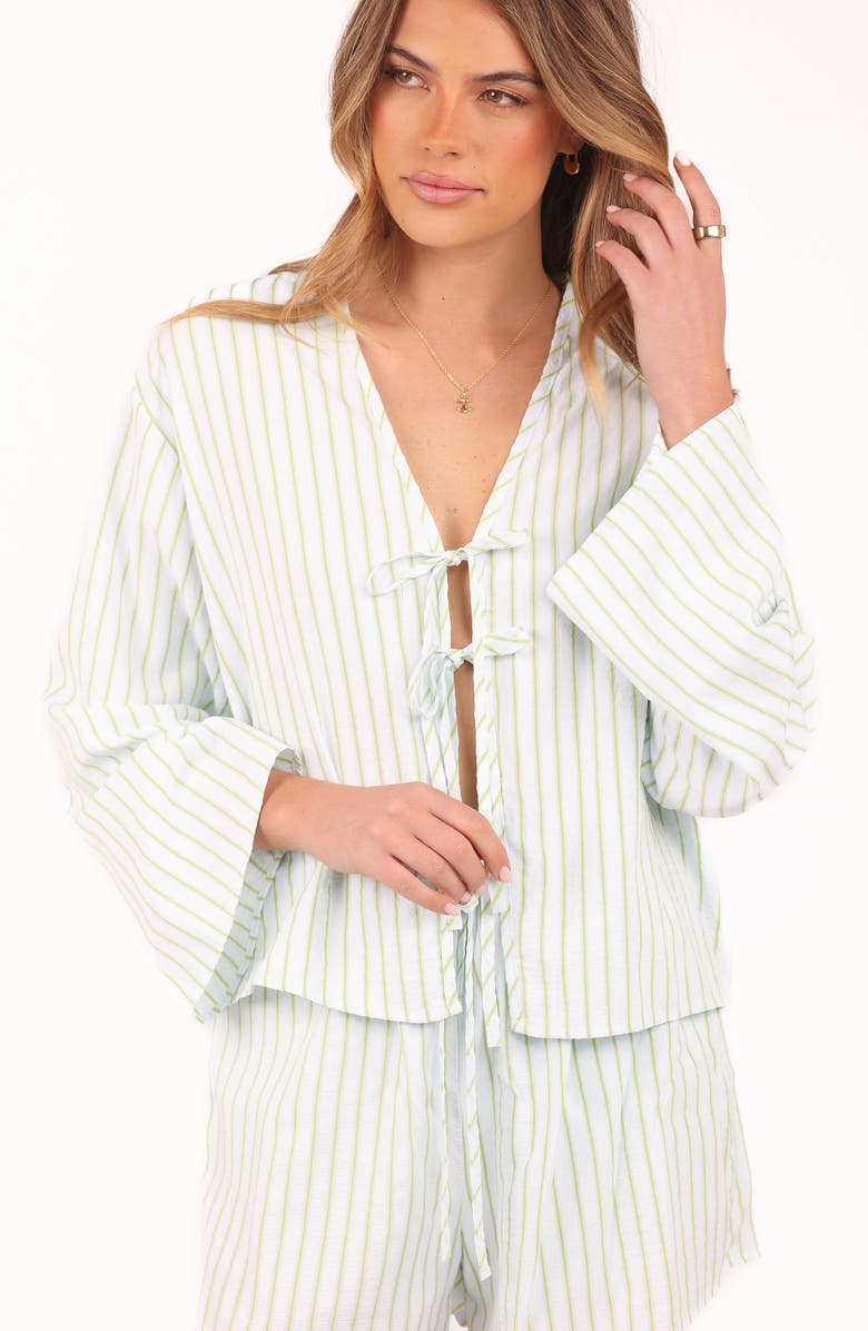 Petal & Pup Flynn Tie Front Top & Drawstring Shorts Set, Alternate, color, Green Blue Stripe