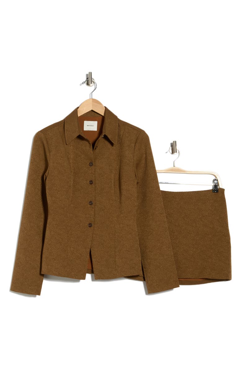 Reformation Chloe Long Sleeve Top & Miniskirt Set, Alternate, color, Chestnut