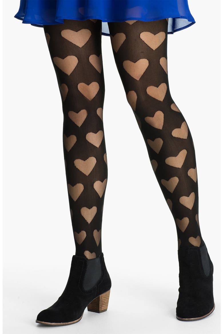 Frenchi® Burnout Heart Tights, Main, color, BLACK