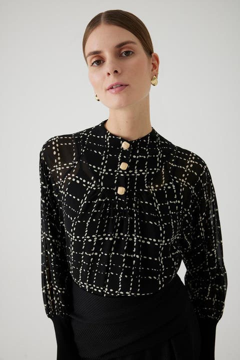 Amboree Plaid Lined Chiffon Blouse