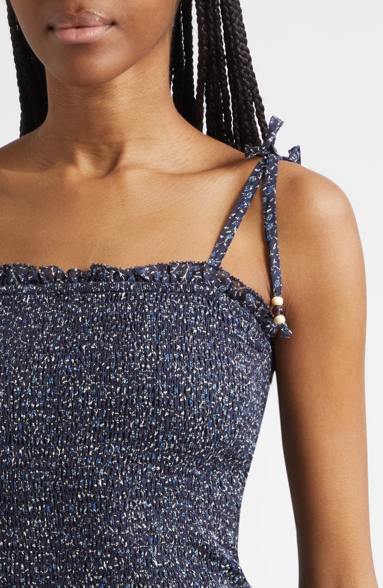 Veronica Beard Mariette Smocked Drop Waist Cotton Blend Sundress, Alternate, color, Navy Multi