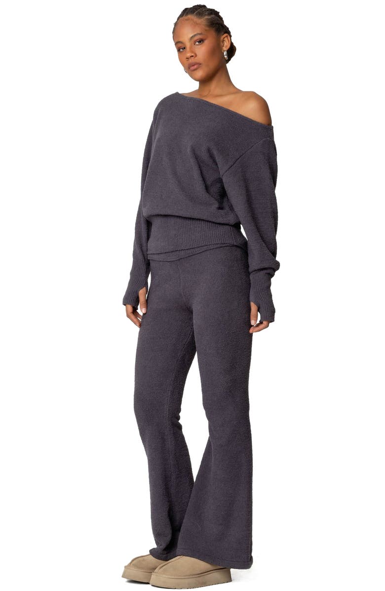 EDIKTED Plush Oversize Asymmetric Sweater, Alternate, color, Dark Gray