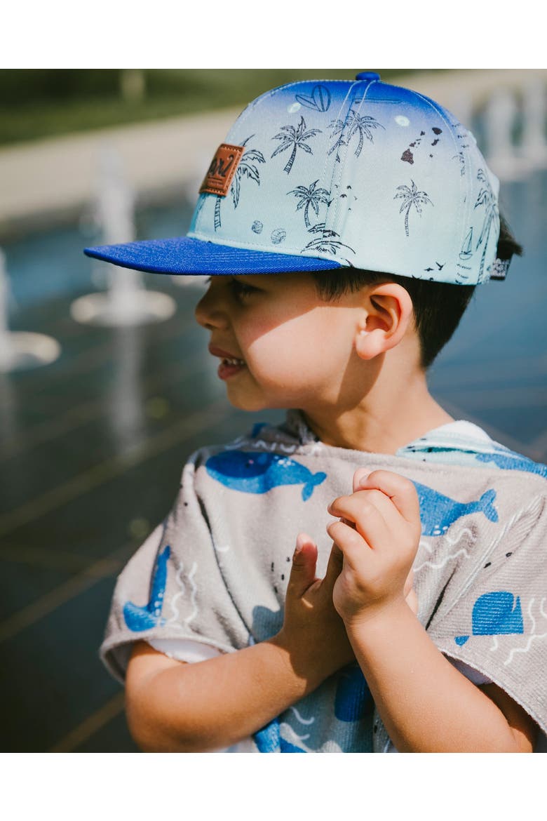 Boy Flat Brim Beach Cap, Alternate, color, Blue Beach Print