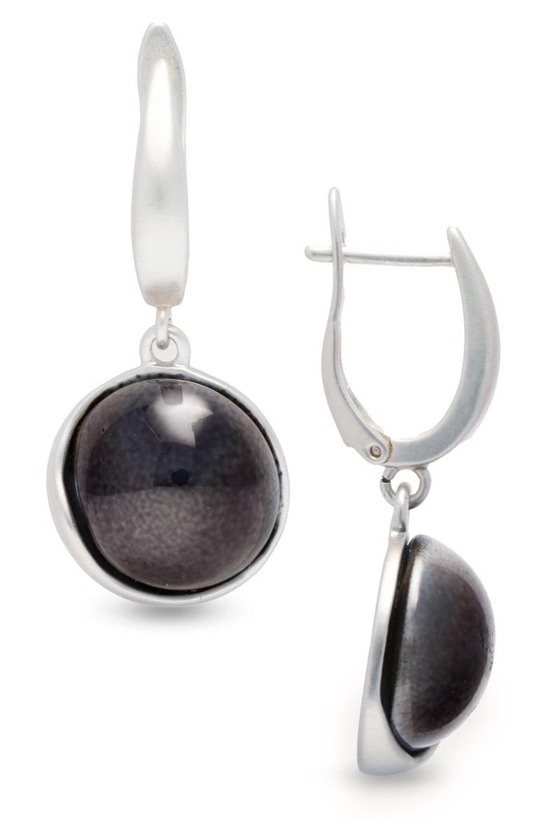 Cabochon Drop Earrings, Main, color, BLACK