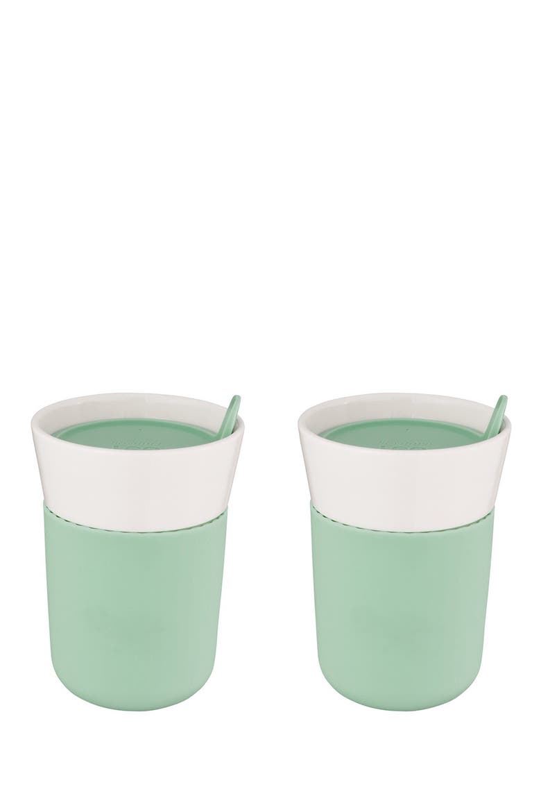 Leo Green Porcelain Travel Mug - Set of 2, Main, color, WHITE/ GREEN