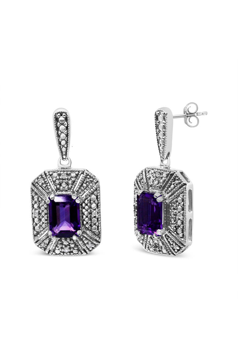 Silver Diamond Accent and 7x5mm Purple Amethyst Stud Earrings, Alternate, color, White