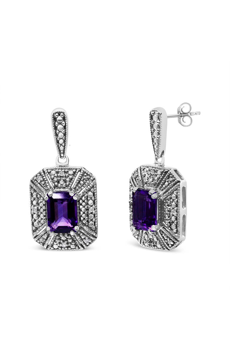 Haus of Brilliance Silver Diamond Accent and 7x5mm Purple Amethyst Stud Earrings, Alternate, color, White