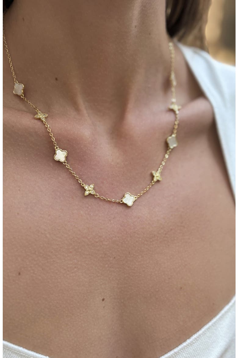 Mixed Mother-of-Pearl & Cubic Zirconia Clover Station Necklace, Alternate, color, WHITE