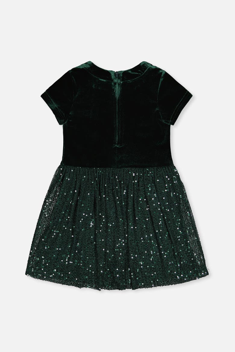 Bi-Material Bow Belt Glitter Mesh Short Sleeve Dress, Alternate, color, Green Forest