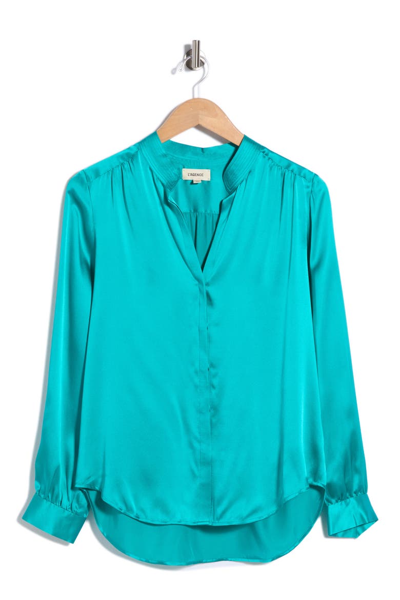 Bianca Silk Satin Blouse, Alternate, color, TROPICAL TEAL
