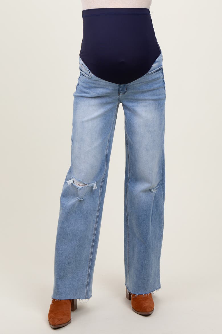 Distressed Open Knee Wide Leg Maternity Jeans, Alternate, color, Light Blue