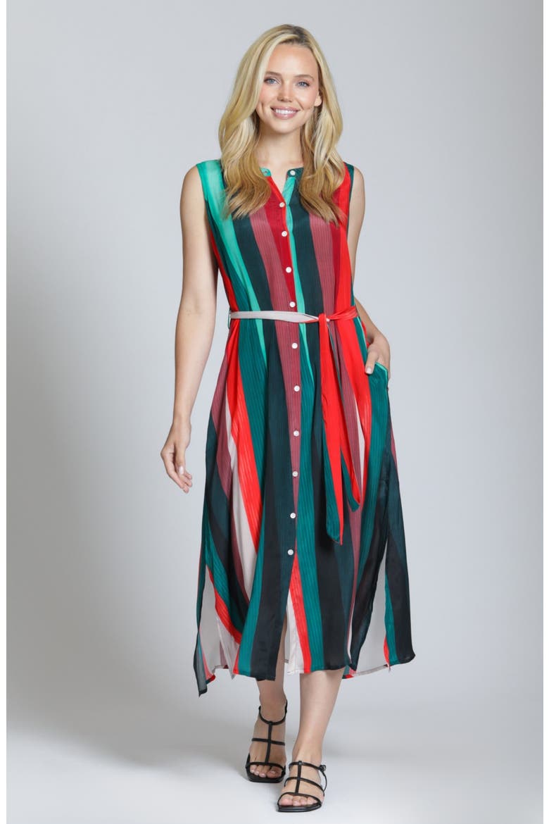 Stripe Belted Midi Shirtdress, Alternate, color, RED MULTI