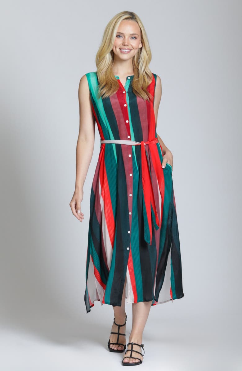 APNY Stripe Belted Midi Shirtdress, Alternate, color, Red Multi