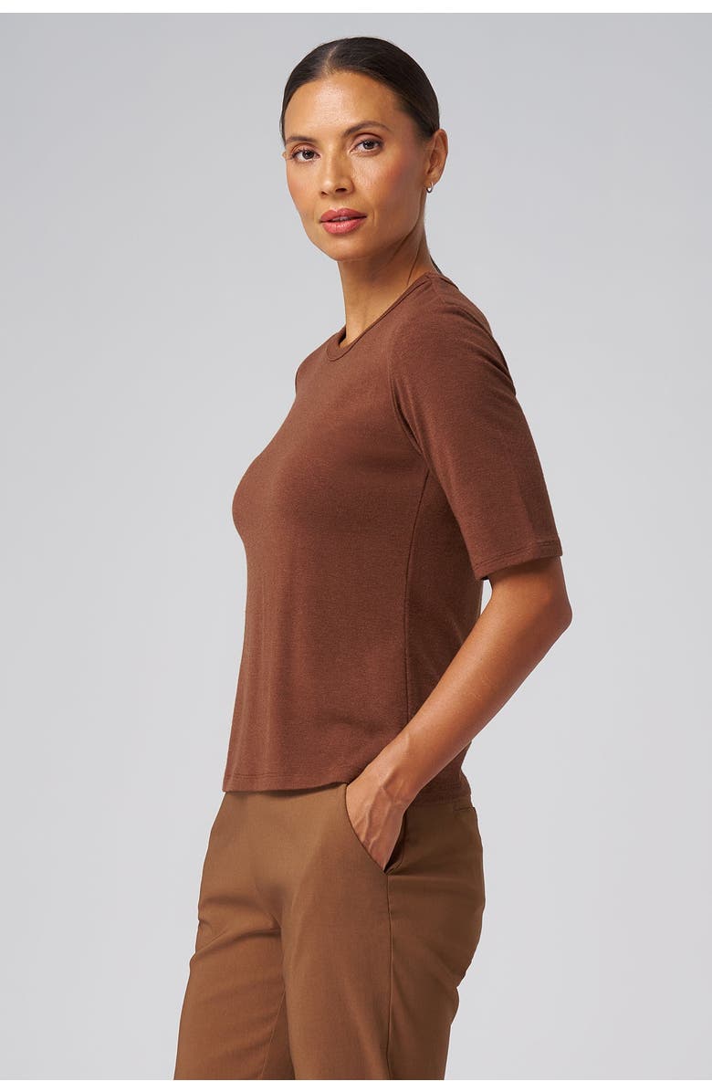 Franne Golde Structured Knit Elbow Sleeve Tee, Alternate, color, Chestnut