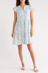Lucky Brand Flutter Sleeve Tiered Minidress