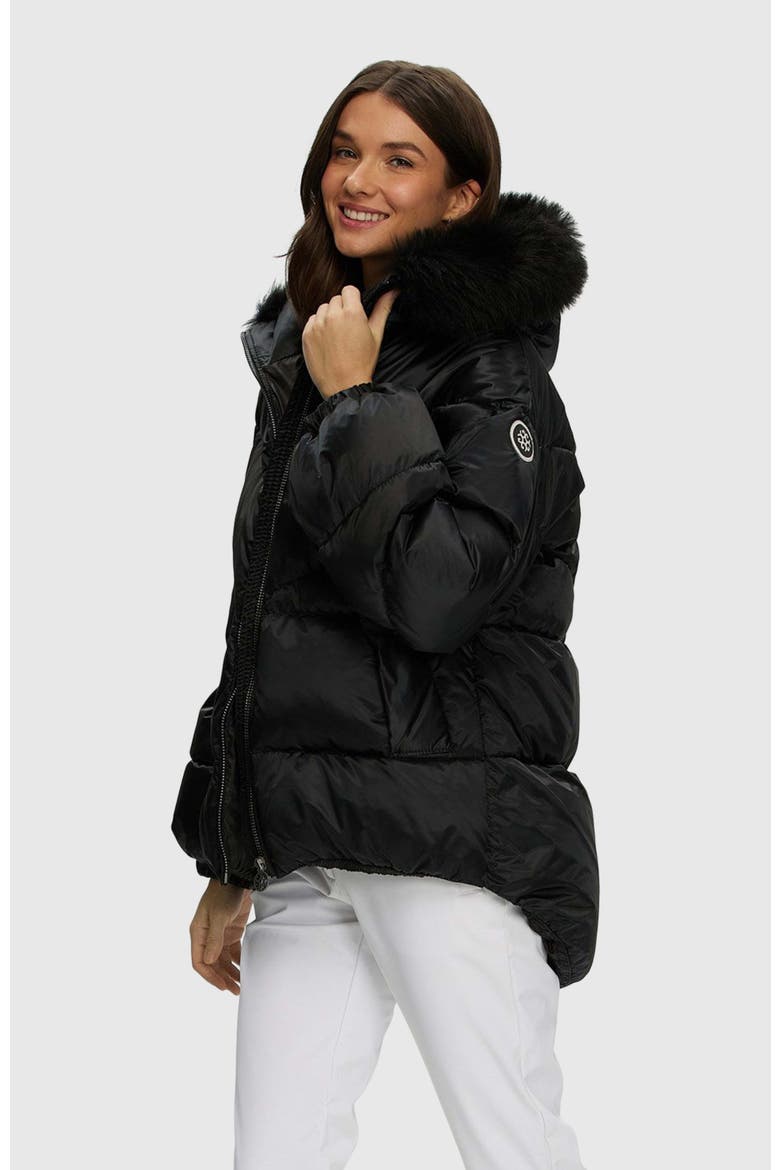 Apres-Ski High-Low Jacket With Detachable Trim, Alternate, color, BLACK/BLACK