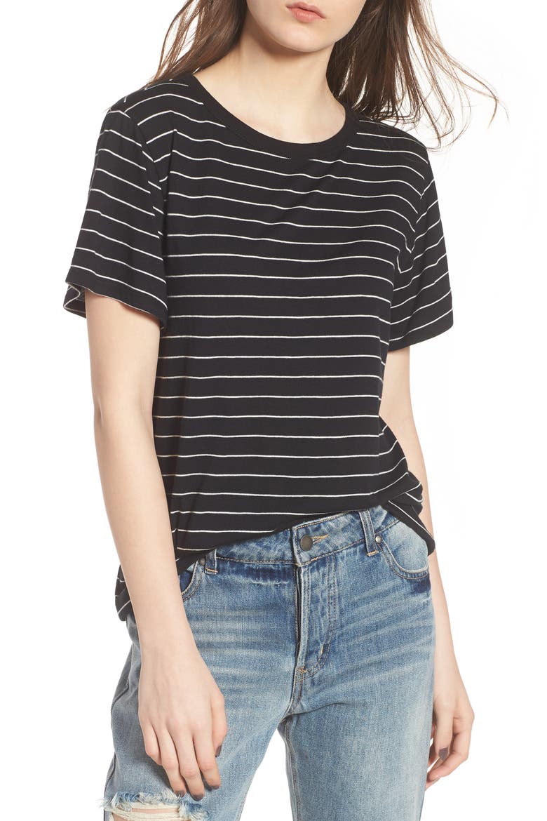 Twist Back Tee, Main, color, BLACK LEAH STRIPE