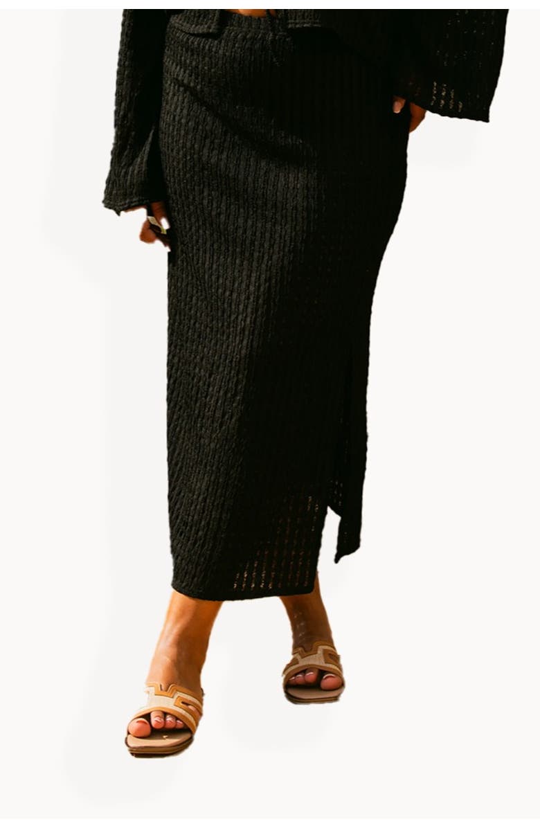 FASHION-SZN CURVE Curve Crochet Resort Midi Skirt, Main, color, Black