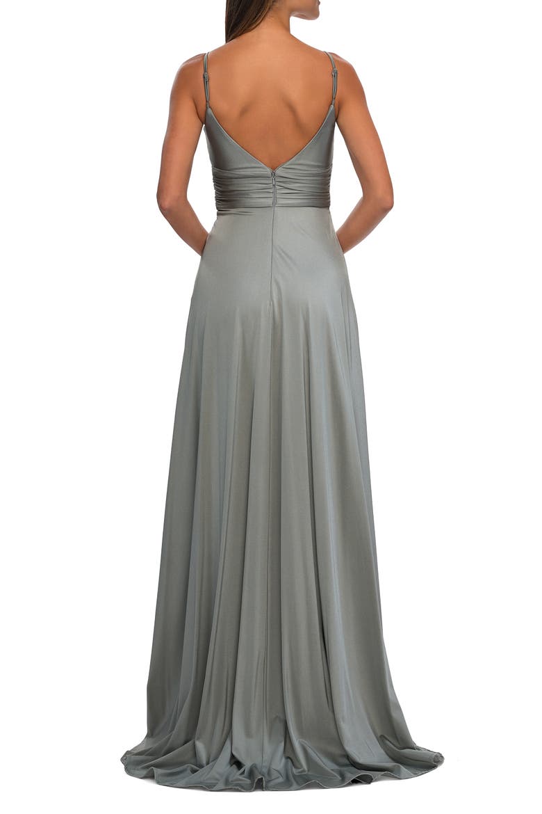Versatile Long Jersey Gown with V and Slit, Alternate, color, Silver