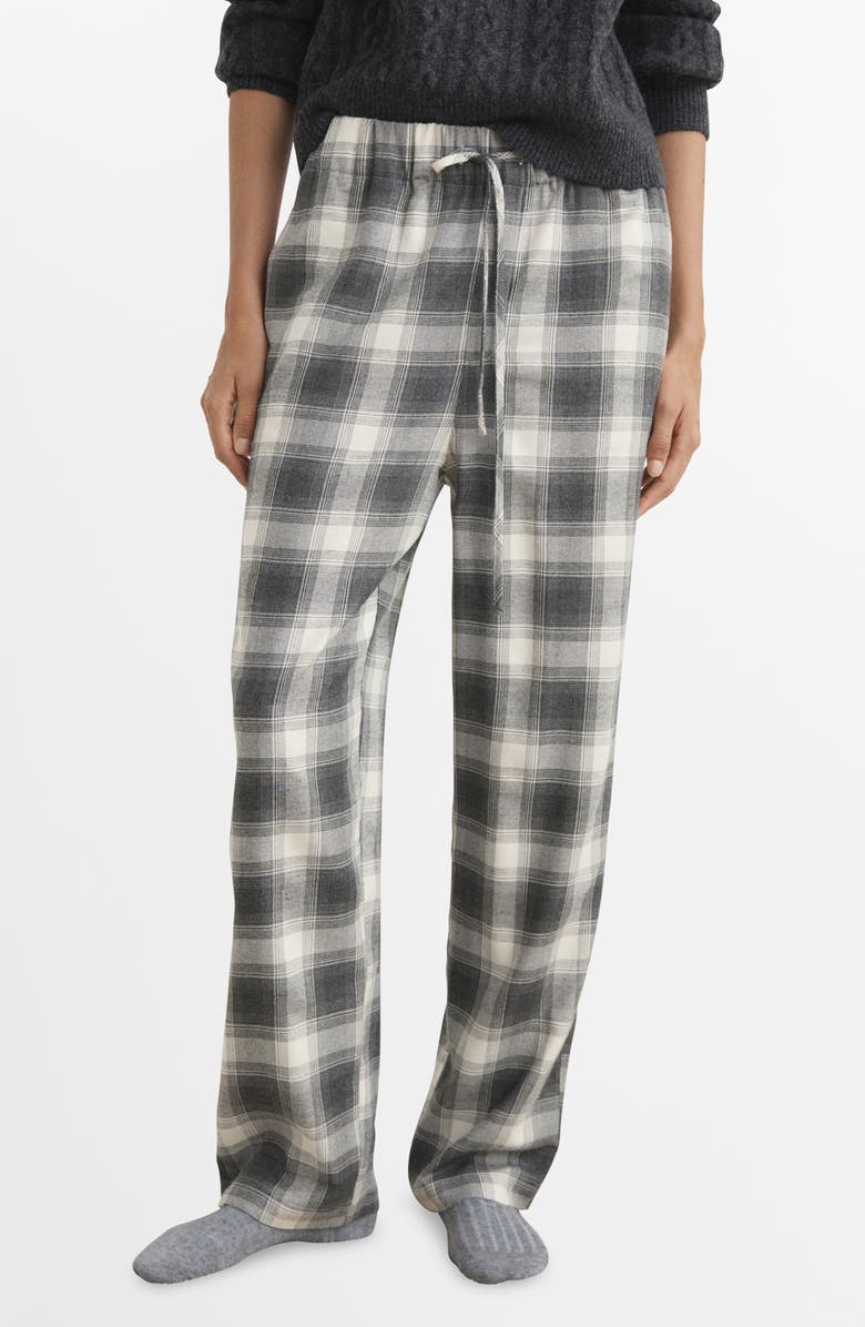 MANGO Plaid Flannel Pajama Pants, Main, color, Grey