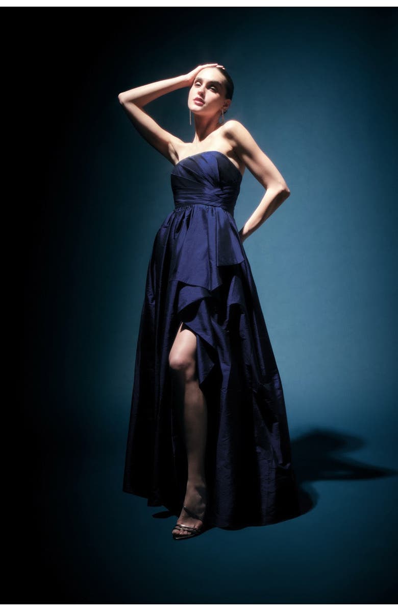 Theia Esmerina Taffeta Asymmetric Neck Gown, Alternate, color, Navy