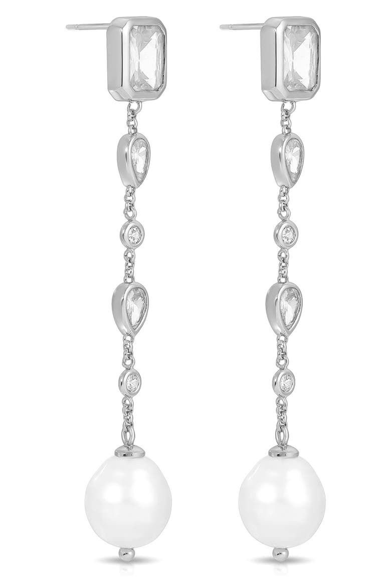 Gleaming Cubic Zirconia Linear Earrings, Alternate, color, SILVER