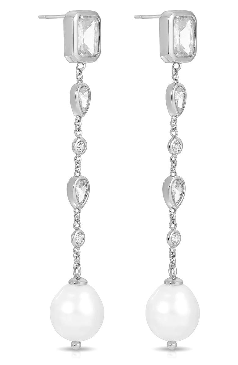 Ettika Gleaming Cubic Zirconia Linear Earrings, Alternate, color, Silver