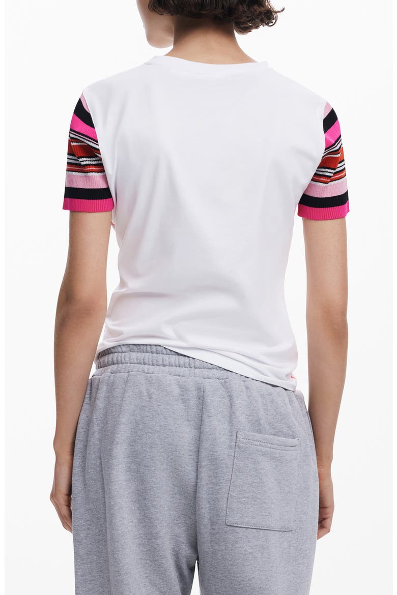 Minnie Mouse Stripe Sleeve Graphic T-Shirt, Alternate, color, WHITE