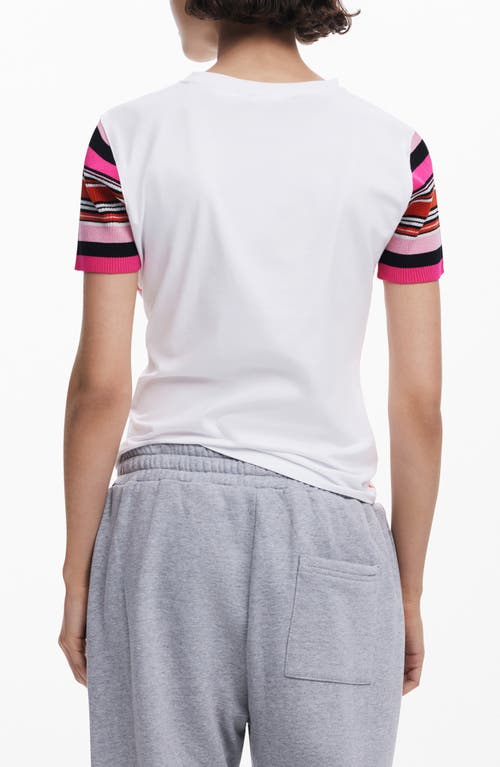 Desigual Minnie Mouse Stripe Sleeve Graphic T-shirt In White