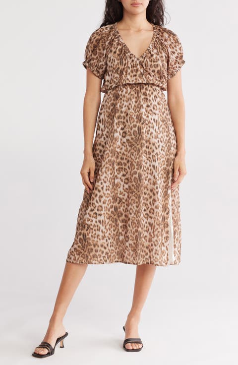 Puff Sleeve Empire Waist Cotton Midi Dress