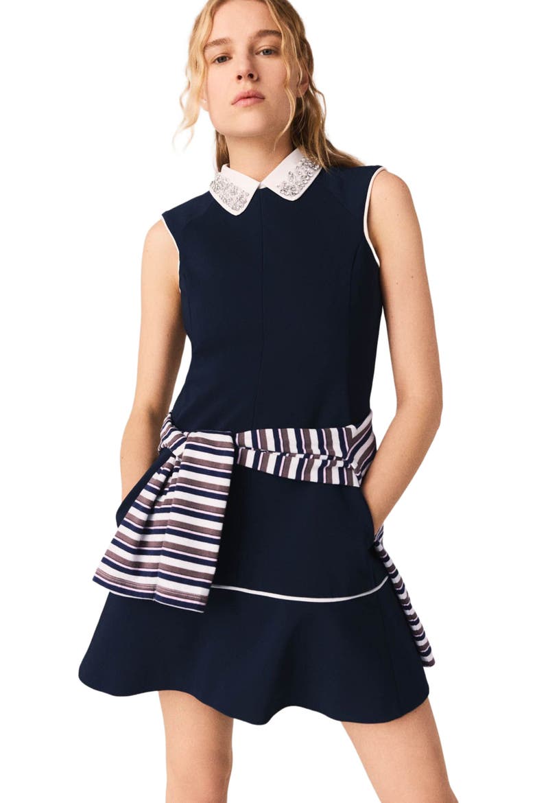 Flared dress with contrast trim, Main, color, Navy