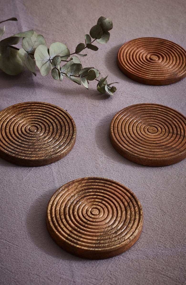 NEXT Bronx Set of 4 Etched Wood Coasters, Alternate, color, Wood