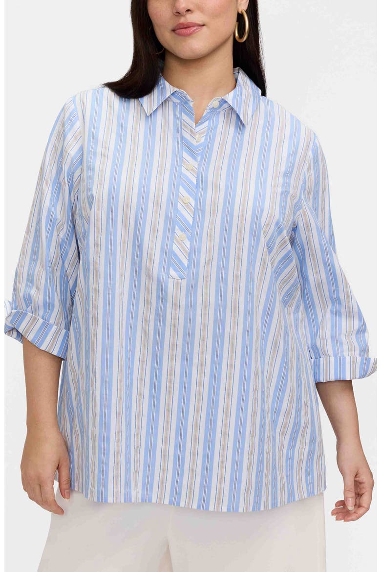 Therese Stripe Button Back Cotton Seersucker Popover Shirt, Main, color, BLUE MULTI
