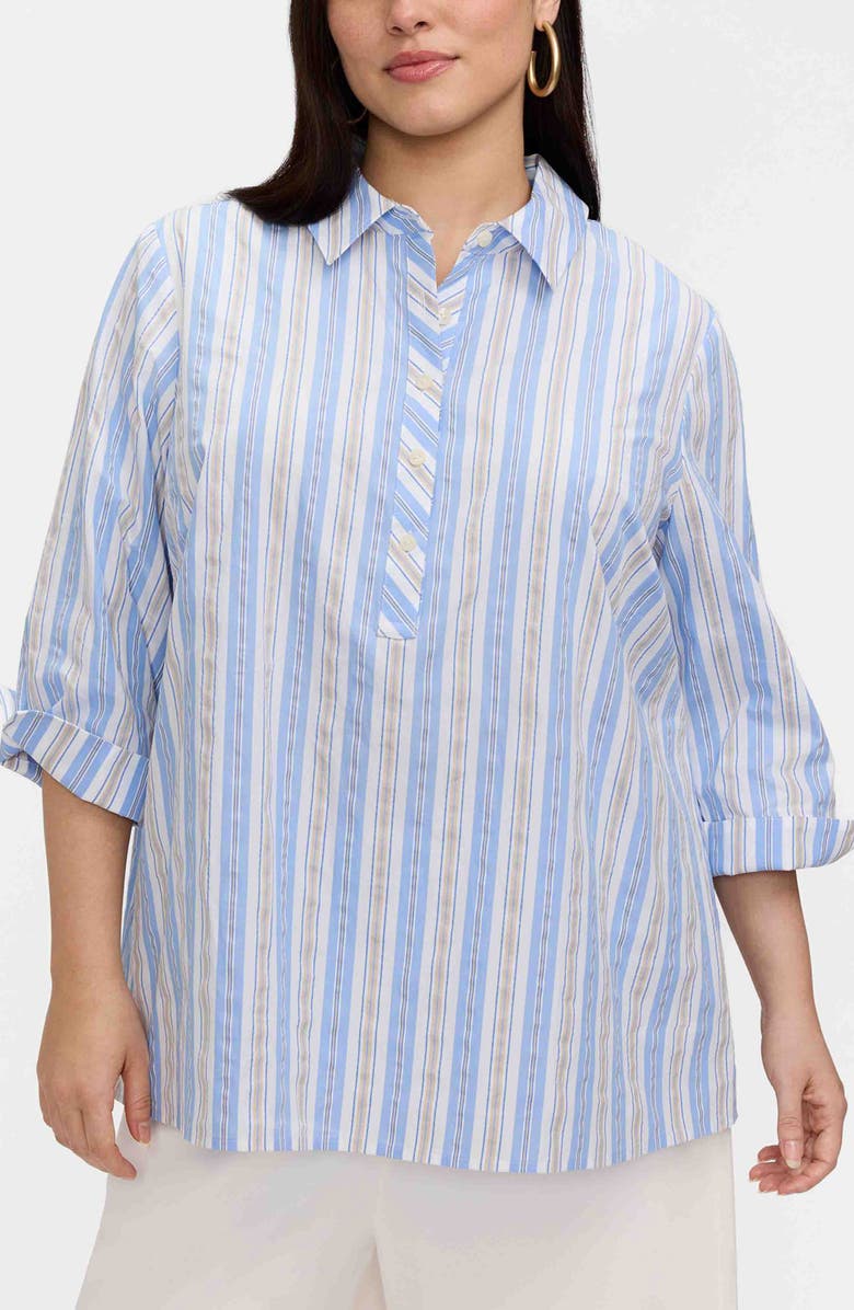 Foxcroft Therese Stripe Button Back Cotton Seersucker Popover Shirt, Main, color, Blue Multi
