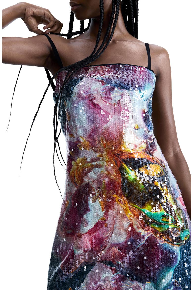 Floral Print Sequin Minidress, Alternate, color, PINK