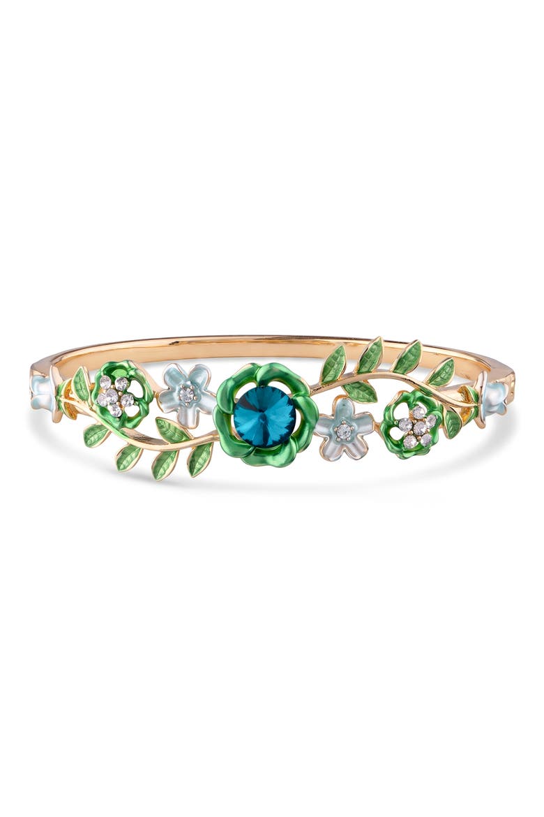 Floral Bouquet Hinge Bangle, Main, color, GREEN/ GOLD