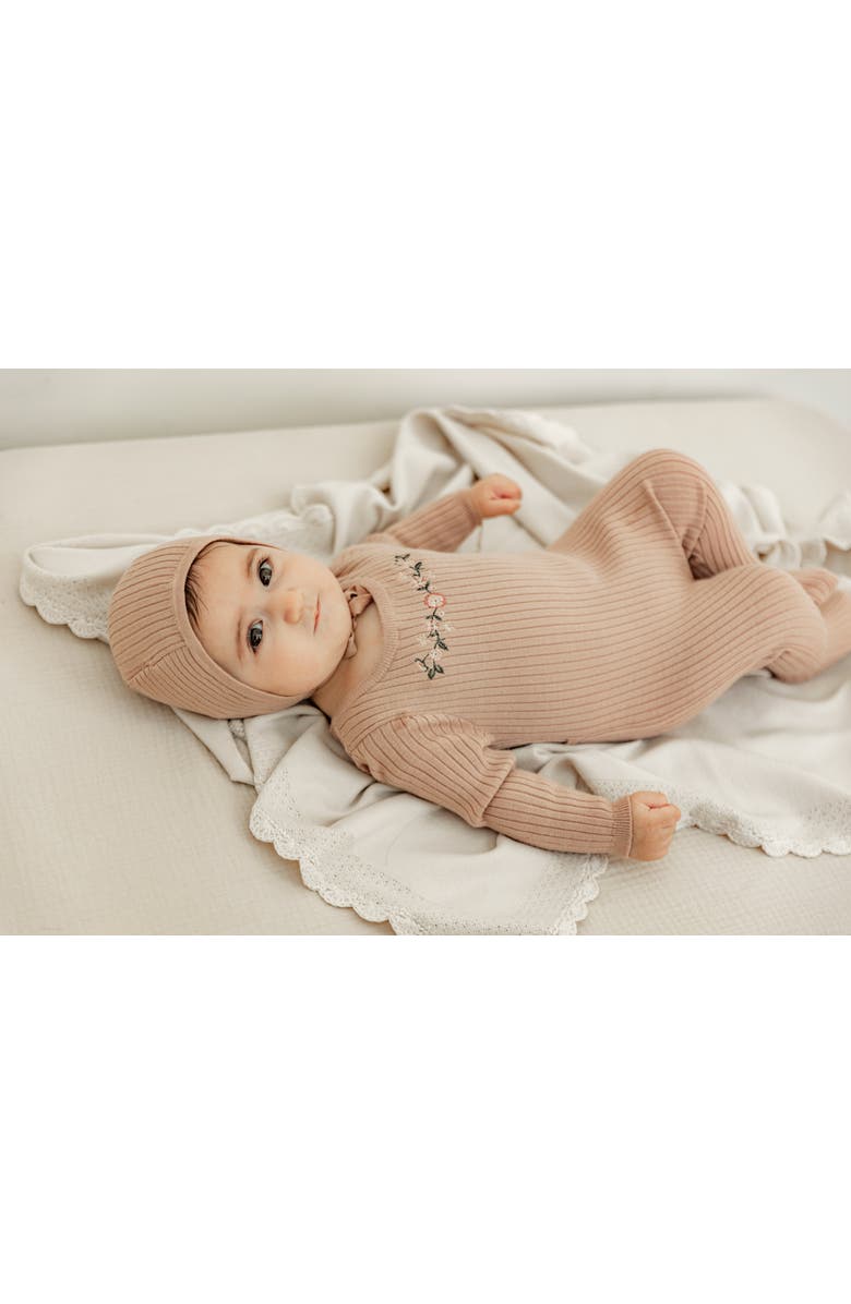 Bebe Bella Boy Knit Crochet Blanket with Crochet Hem Trim, Alternate, color, Light Beige