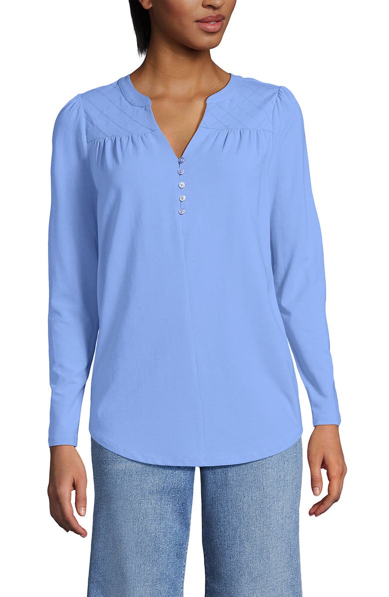 Lands' End Long Sleeve Lightweight Jersey Notch Neck Tunic Top, Main, color, Clear Blue Sky