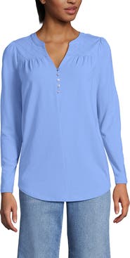 Lands' End Long Sleeve Lightweight Jersey Notch Neck Tunic Top