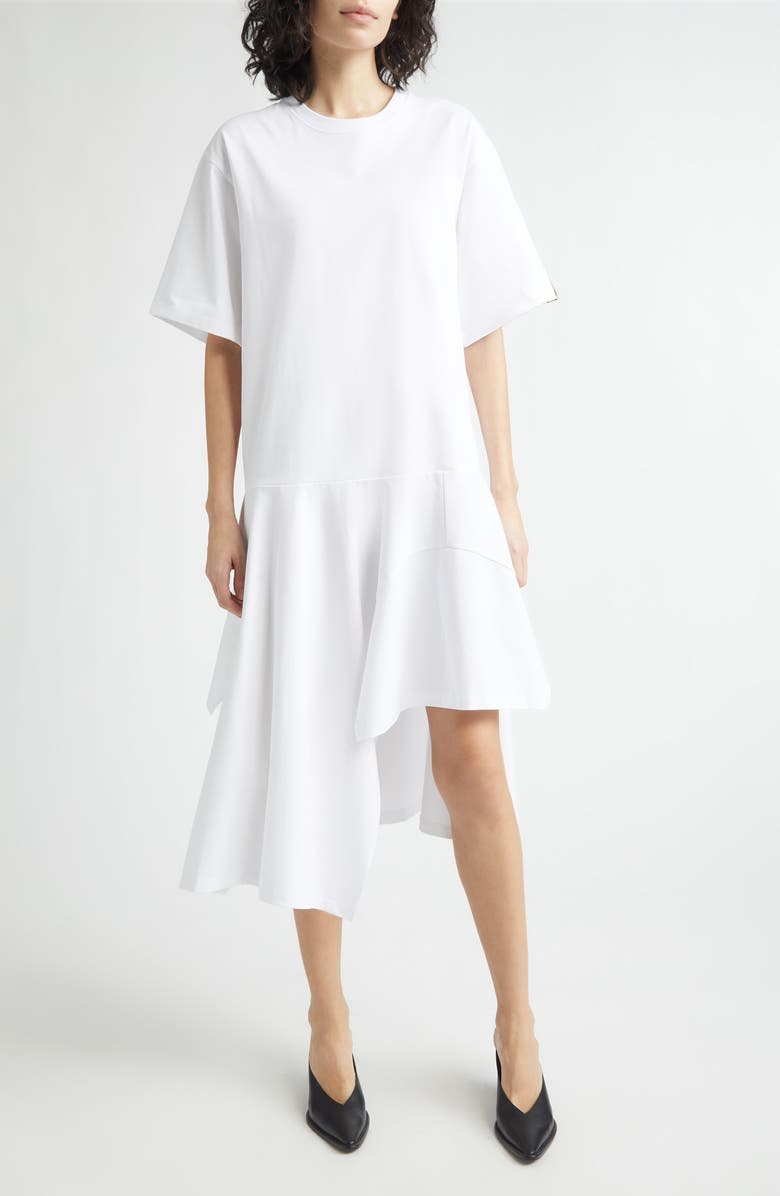 Stella McCartney Deconstructed Organic Cotton T-Shirt Dress, Main, color, Pure White