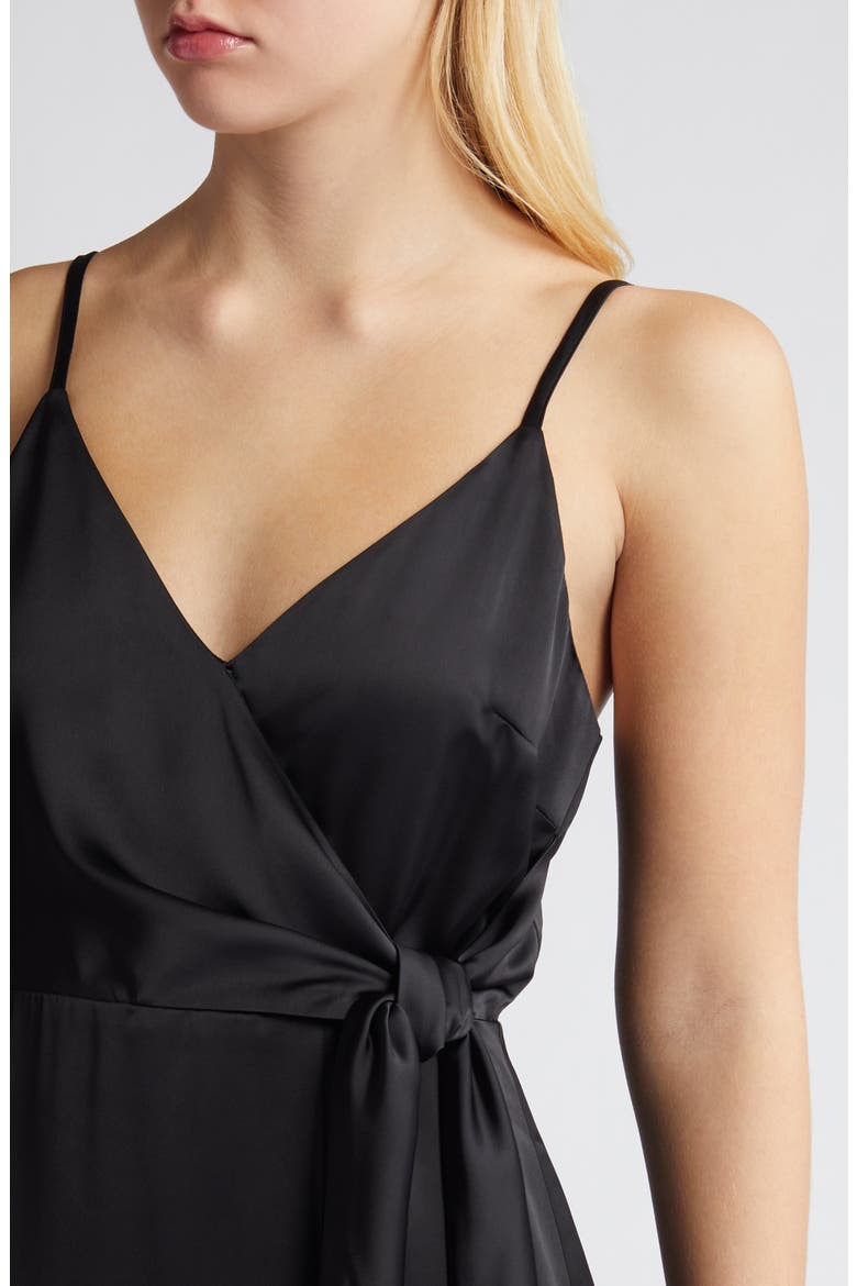 Side Tie Satin Dress, Alternate, color, BLACK