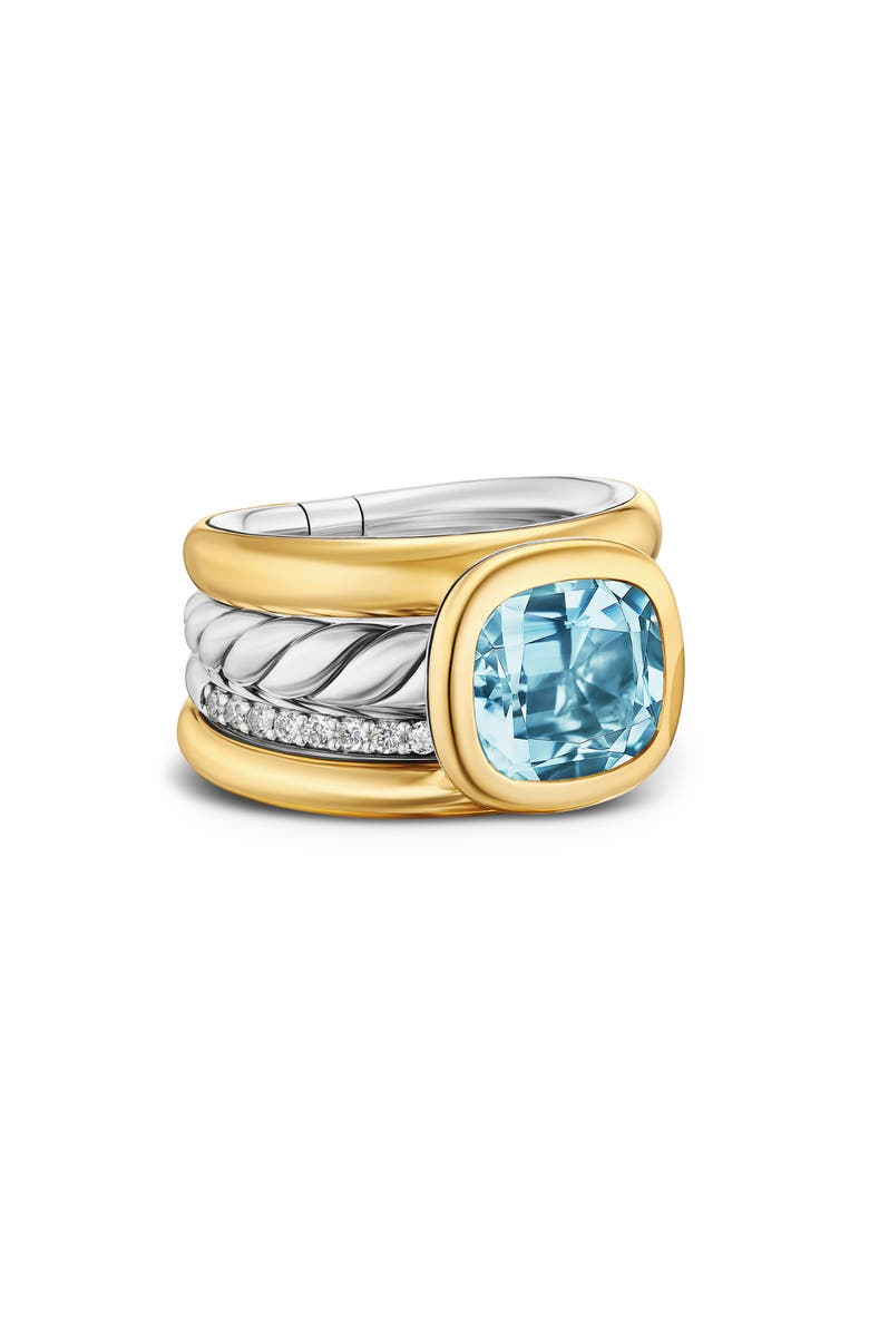 David Yurman DY Mercer<sup>®</sup> Four Row Stone Ring in Sterling Silver with 18K Yellow Gold, Sky Blue Topaz & Diamonds, 14mm, Alternate, color, Sky Blue Topaz