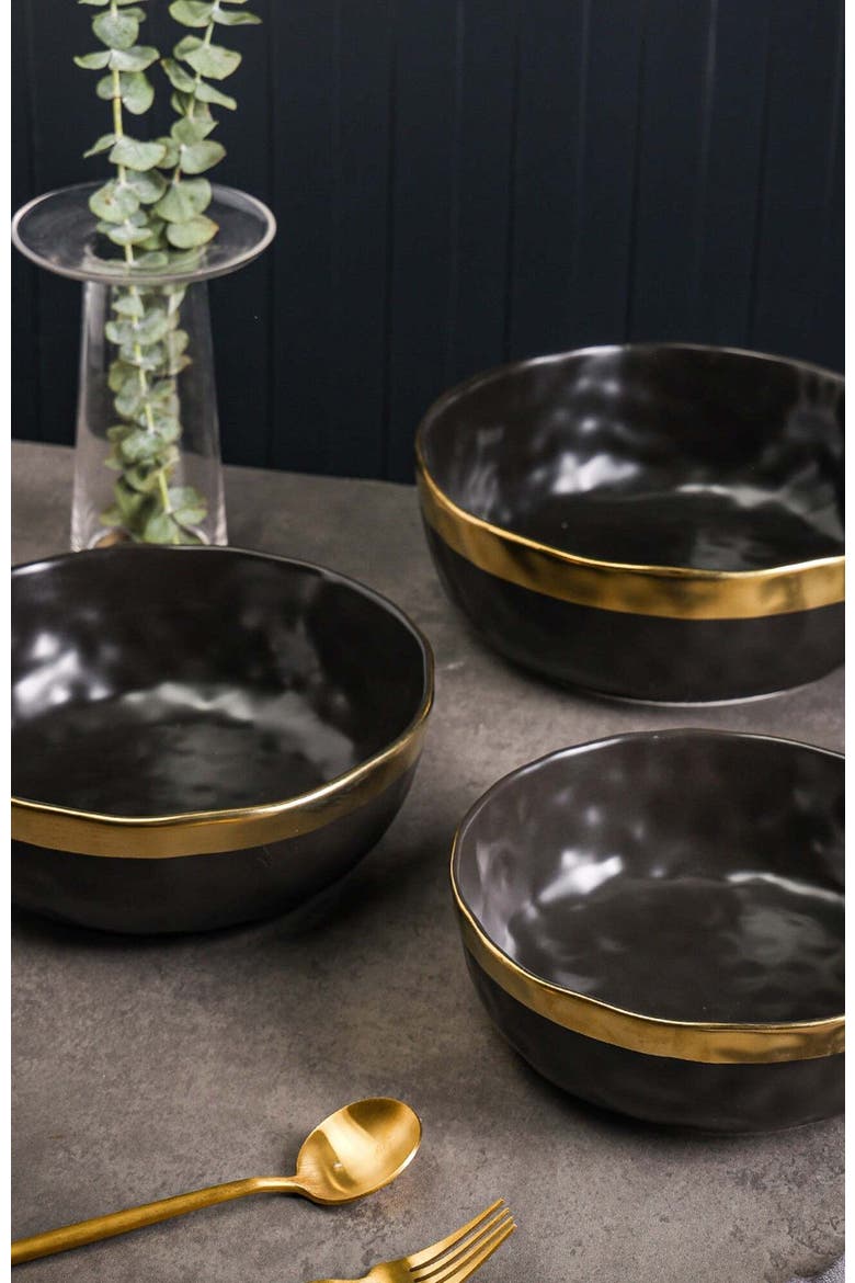 Florian Porcelain 3-Piece Serving Bowl Set, Alternate, color, Black