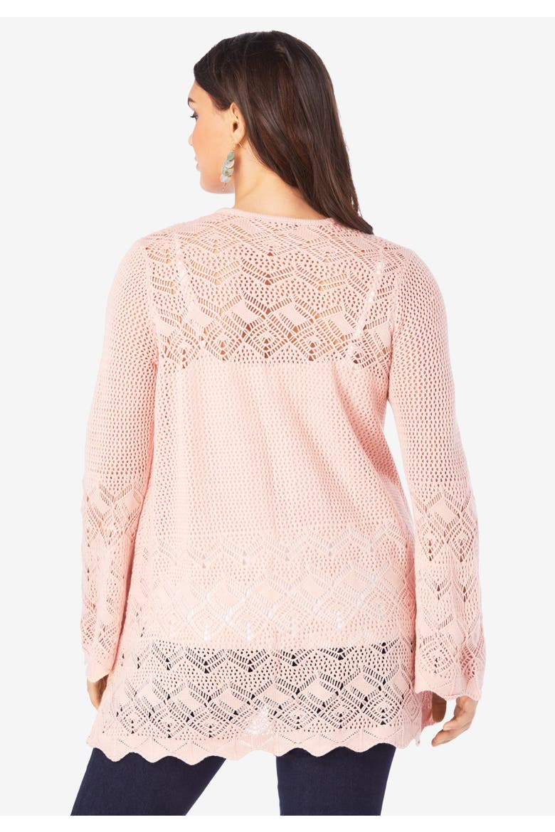 Bell Sleeve Pointelle Cardigan, Alternate, color, PALE BLUE